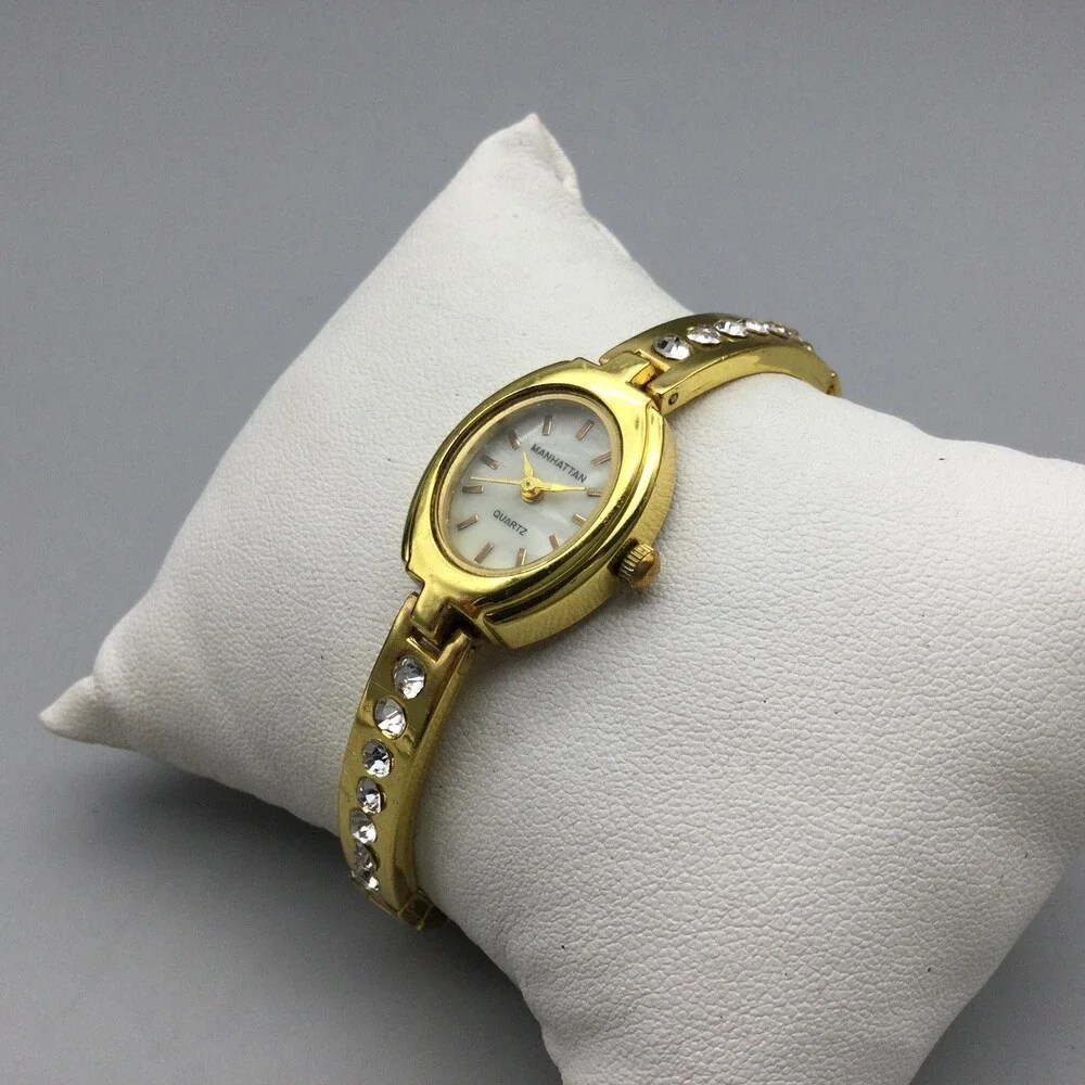 Manhattan Womens Watch 19mm MOP Dial Gold Tone Crystal Bracelet New Battery 7